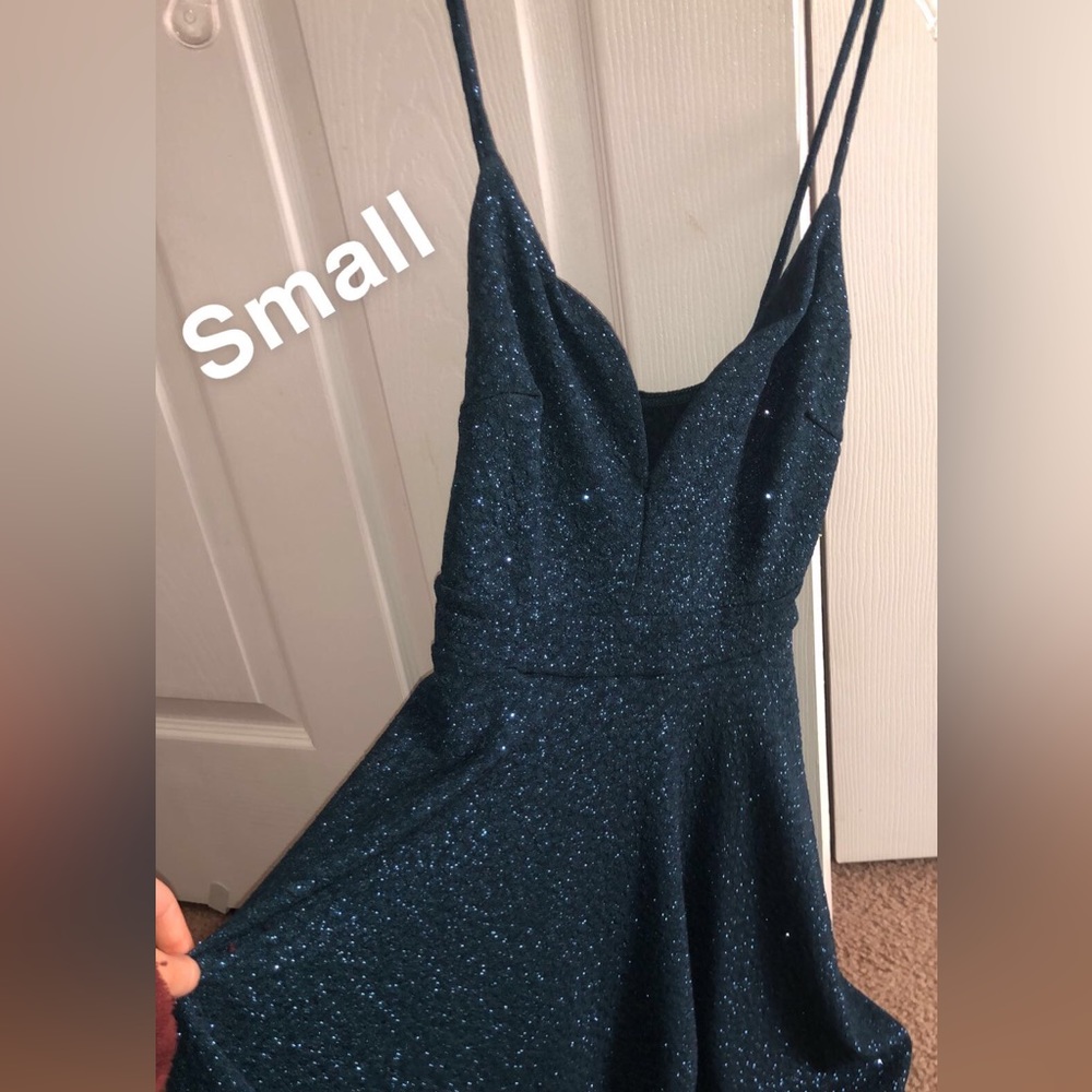 Small glittery green flowy dress